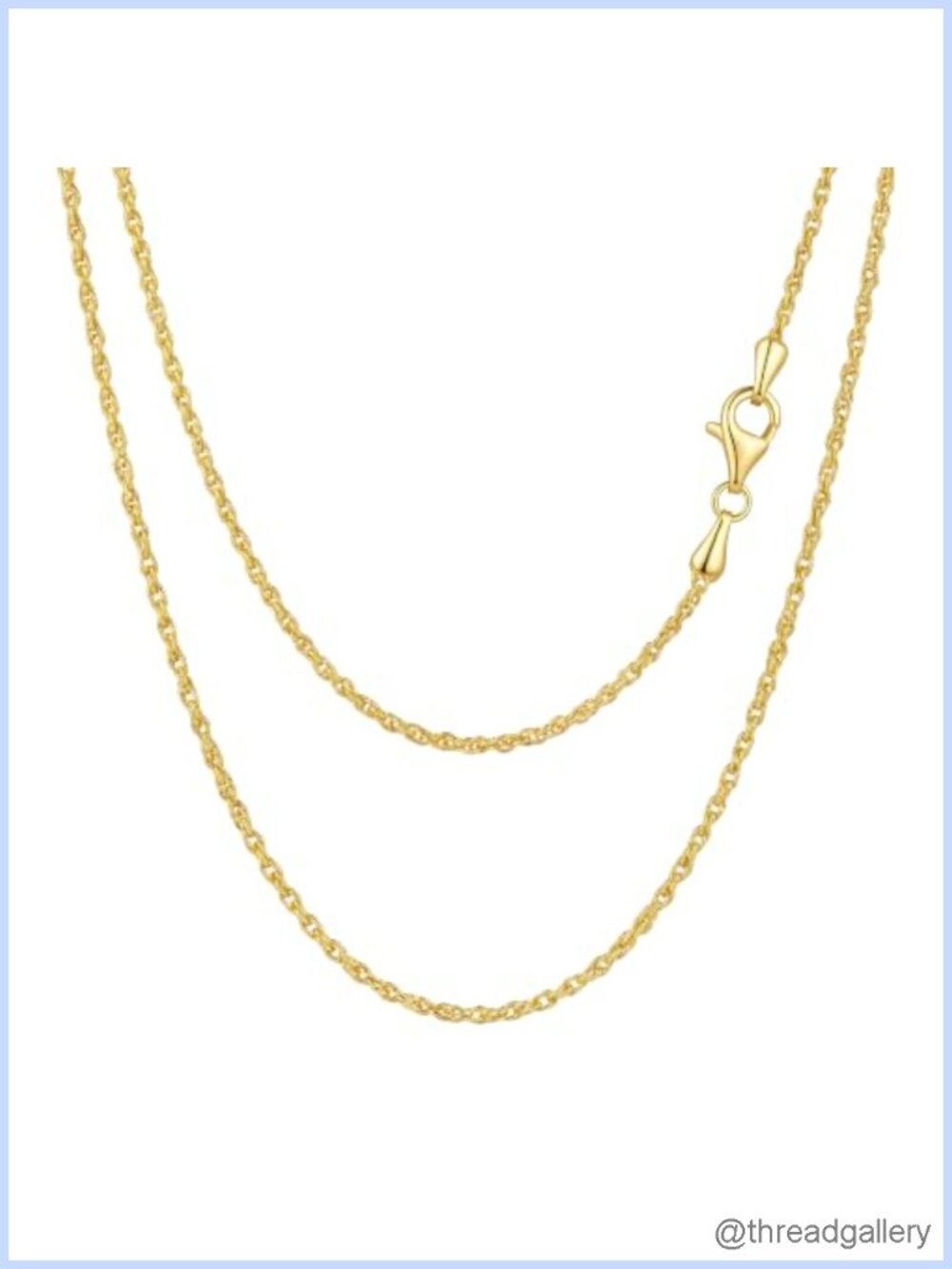 14K Gold Plated Rope Chain Necklace 20in Lobster Clasp